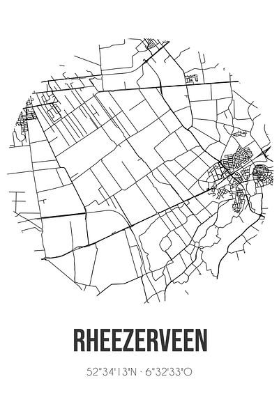 Rheezerveen (Overijssel) | Map | Black and White by Prints of Place