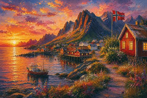 De Lofoten in Noorwegen schilderij.