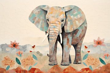 Majestätischer Mosaik-Elefant von De Mooiste Kunst
