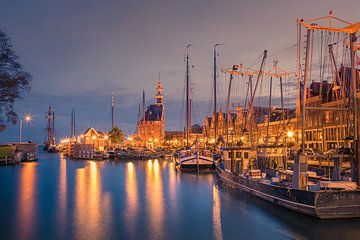 Le port de Hoorn après le coucher du soleil