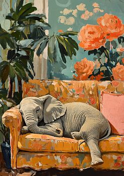 De olifant die het zichzelf gemakkelijk maakt