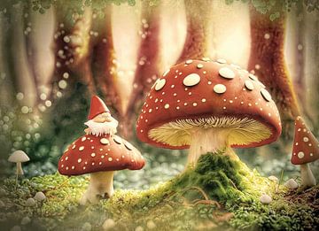rood met witte stippen  paddenstoelen van Yvonne Blokland