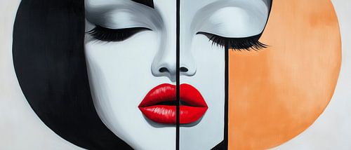 Zwart-wit portret met rode lippenstift