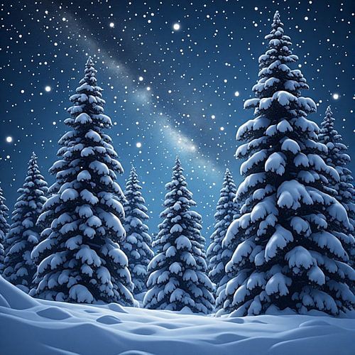 Sterrennacht in een besneeuwd bos