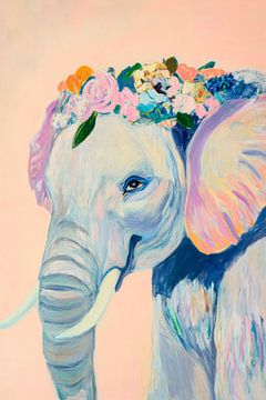 Bloem kroon olifant schilderij van Poster Art Shop