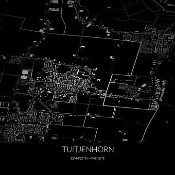 Zwart-witte landkaart van Tuitjenhorn, Noord-Holland. van Rezona