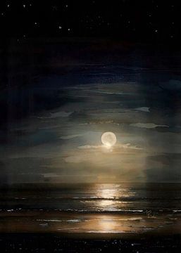 Full Moon Over Ocean by Ruth Day