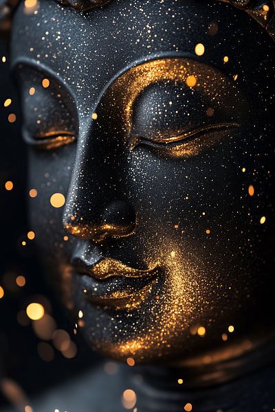 visage de bouddha or sombre repos par Thea