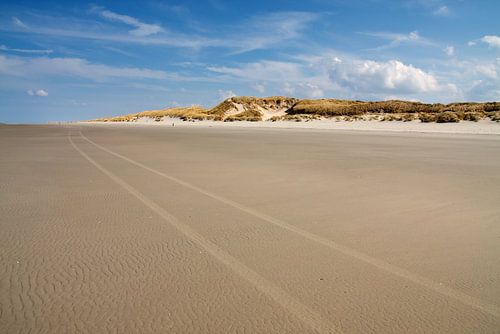 Strand scene met zandduinen op de achtergrond