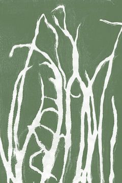 Wit gras in retrostijl. Moderne botanische minimalistische kunst in wit en groen van Dina Dankers