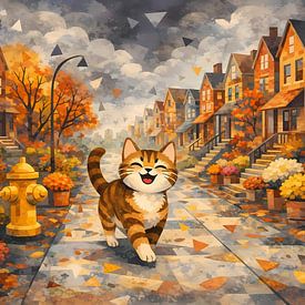 Un chat joyeux en automne sur Linda de Klein