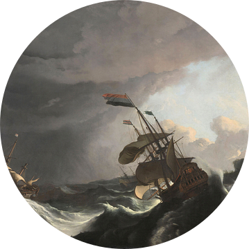 Oorlogsschepen tijdens een storm, Ludolf Bakhuysen
