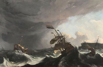 Die Kriegsschiffe Ridderschap und Hollandia im Sturm in der Straße von Gibraltar, Ludolf Bakhuysen