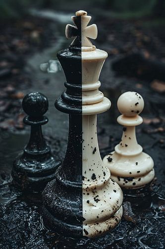 Schaakstukken in een Boslandschap