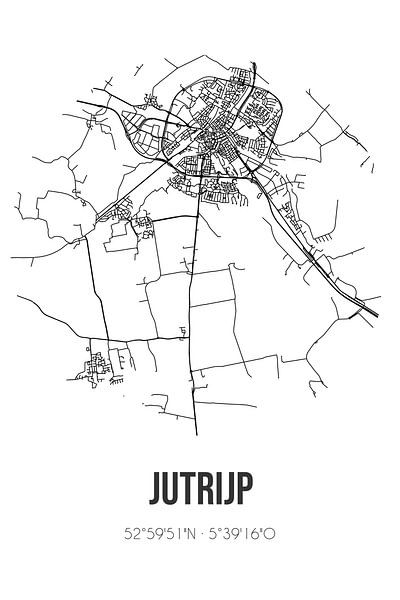 Jutrijp (Fryslan) | Map | Black and white by Prints of Place