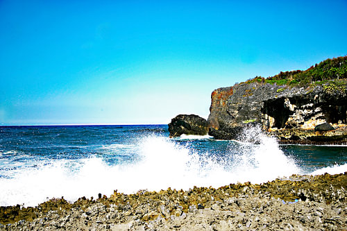 Waves breaking on the rocky coast
