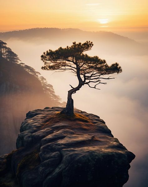 Lever de soleil dans les montagnes par fernlichtsicht