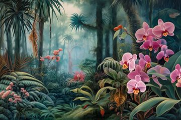 Pink orchids in the rainforest by May