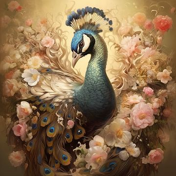 Prachtige Pauw te Midden van Bloesems van Emil Husstege