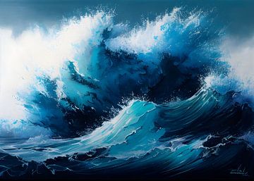 Das wütende Meer - Abstraktes Gemälde - Marineblau von AiArtLand