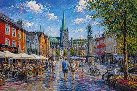 Trondheim in Noorwegen, een impressionistisch schilderij. van Galerij Hoppenbrouwers