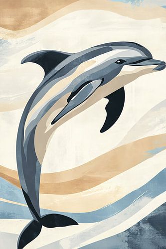 Dynamisch dolfijn schilderij minimalistisch