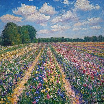 Fields of Colorful Tranquility van Abstract Schilderij