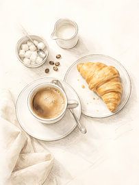 Stillleben mit Morgenkaffee und Croissant von uwidya