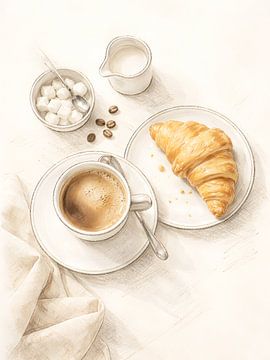 Morning Coffee And Croissant Still Life