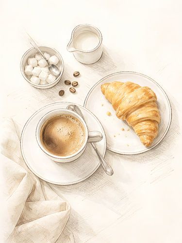 Morning Coffee And Croissant Still Life