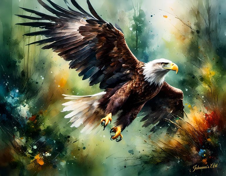 Wildlife in Watercolor - Flying Eagle 1 by Johannas Art Creations