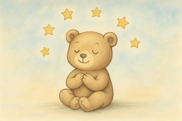 Zittende beer met dromende blik van Art & Soul Creations