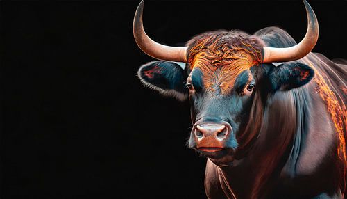 Stier met zwarte achtergrond