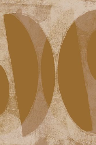 Abstracte vormen in okergeel en wit.
