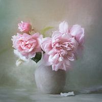 Delicate Pink Peonies In Grey Vase