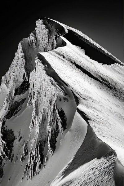 Schneebedeckter Berggipfel – Schwarz-Weiß von Poster Art Shop