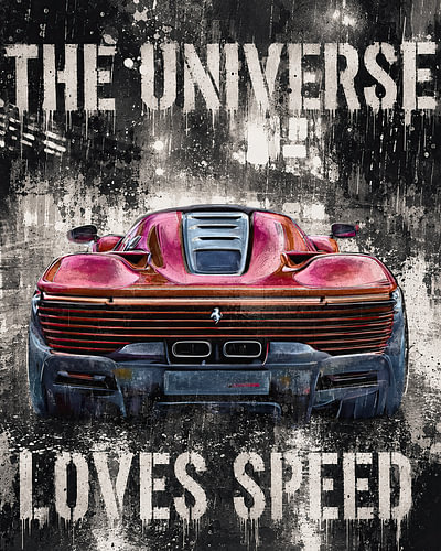 Sports Car with Quote in Street Art Style