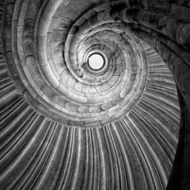 Spiral staircase black and white mural by Falko Follert