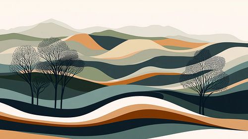 Abstrakte Landschaft in Blau- und Orange-Tönen