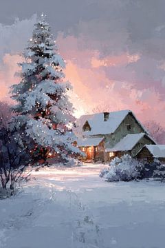 Maison d'hiver dans la lumière et la neige Silence enchanteur