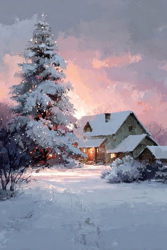Winter House in Light and Snow Enchanting Silence