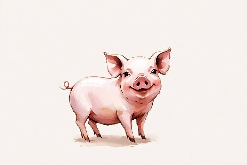 Glücklich lächelndes Schweinchen Kunst von Art & Soul Creations