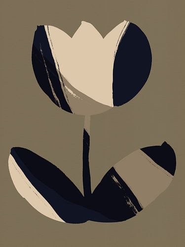 Bloem in Boho stijl. 70s retro abstract botanisch. Aardetinten II.