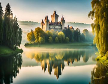 Kasteel Dreamscape - Kasteel Corvin, Roemenië 1 van Johannas Art Creations