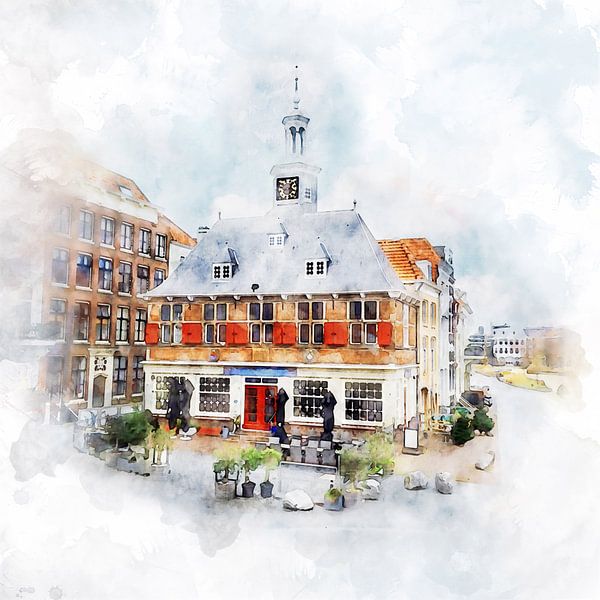 An acquisition painting of the former Beursgebouw in Vlissingen, Zeeland. by Danny de Klerk