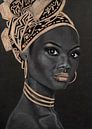 African woman, beautiful pastel drawing in black, white and gold by Bianca ter Riet thumbnail