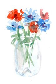 Klaprozen en korenbloemen in een glazen pot van Atelier BIS