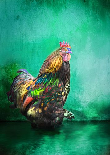Kleurrijke Cochin Haan met een rebelse kuif