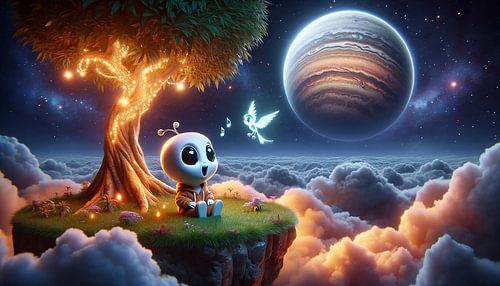 Dromerig buitenaards wezen observeert reuzenplaneet