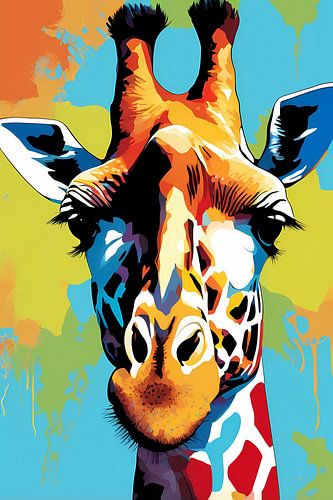Kleurrijke giraffe pop-art schilderij